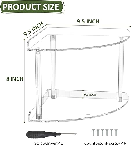 Miniatura 3 de Estante organizador de esquina de acrílico de 2 niveles, 9.5 x 9.5 x 8 pulgadas, estante esquinero transparente para encimera para baño, cocina,