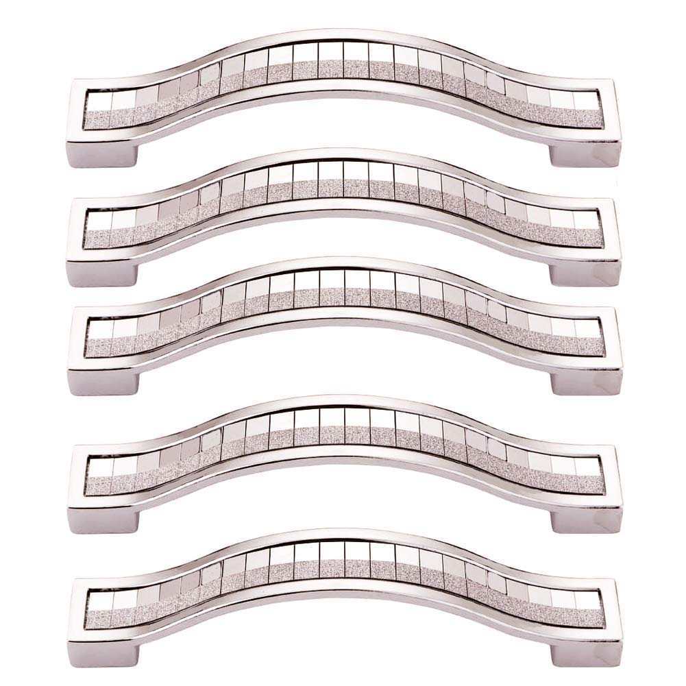 Bozonli Silver 5Pcs Rhinestone Crystal Wardrobe Handles Europe Style Zinc Alloy Furniture Door Pull Handle For Kitchen Cabinet Cupboard Dresser Knobs (160Mm, )