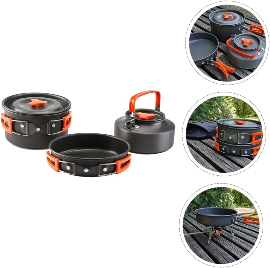 1set Portable Camping Cookware for People Pots and Teakettle Compact Outdoor Cooking Gear for Hiking and Backpacking