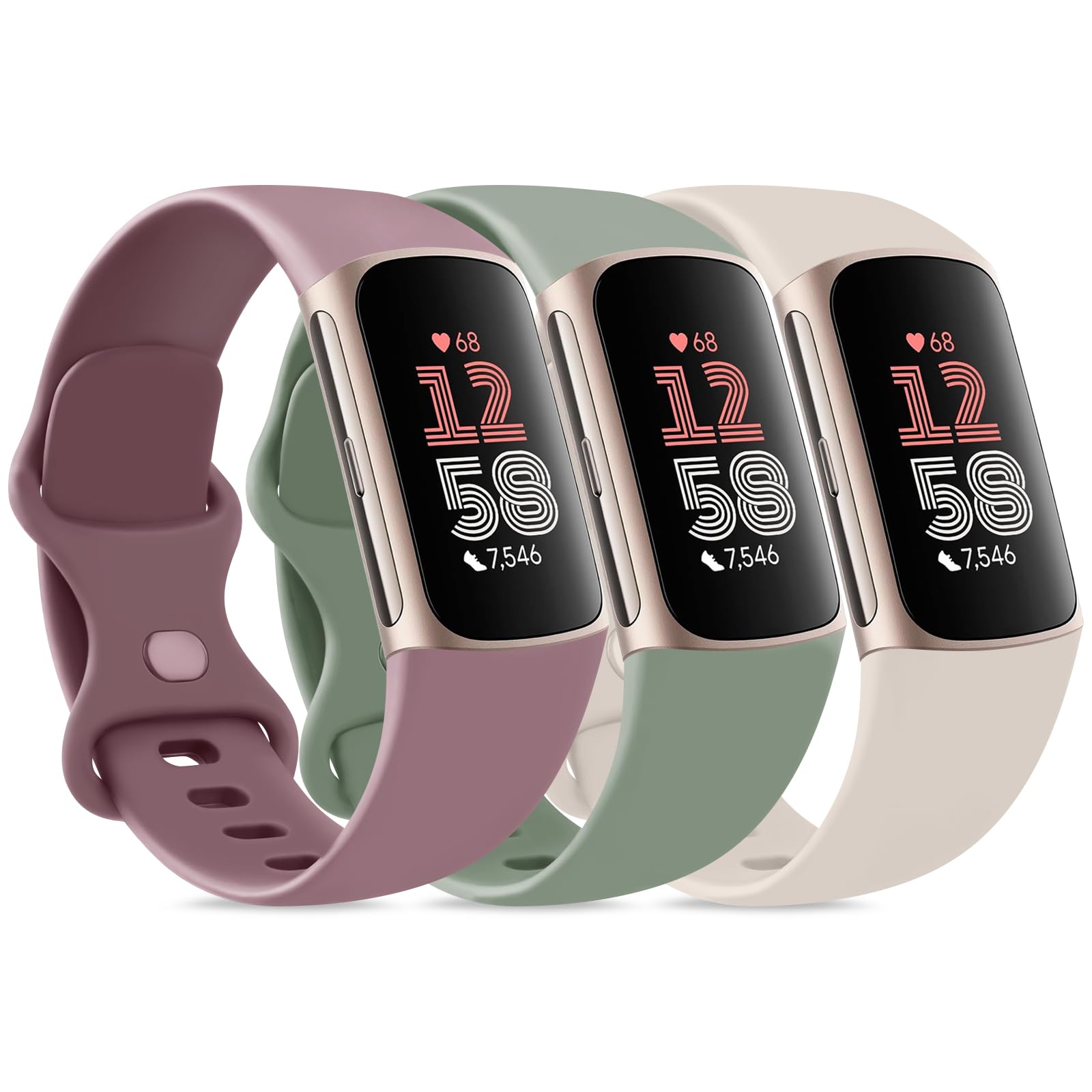 3 Pack Bands for Fitbit Charge 6 / Charge 5 Bands Women Men, Soft Silicone Waterproof Adjustable Wristband Replacement Sport Straps for Fitbit Charge