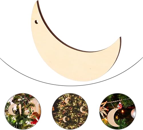 Miniatura 3 de 20 adornos colgantes de madera en forma de luna de 2.8 in, rebanadas de madera sin terminar para manualidades de bricolaje, decoración del hogar,
