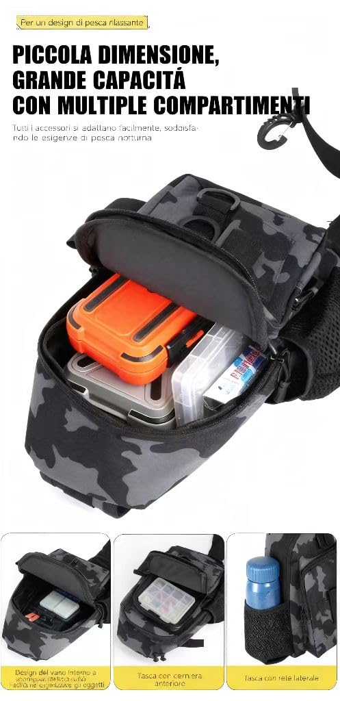 NEXUS-Borsa da Pesca Impermeabile | Zaino Pesca e Marsupio Mare | Tasche Multiple | Borsa Porta Canne e Accessori Multifunzionale N04BAG (GRIGIO)