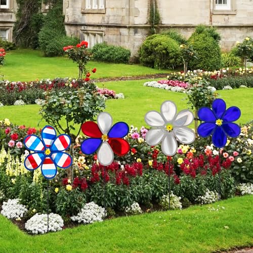 MuuXii Wind Spinners Craft, Whirligigs Wind Spinners, 4PCS Patriotic Commemorative Day Decorations, 4th of July Memorial Windmill, National Flag Color, 10.2inch DIY Pinwheel Garden Lawn Courtyard - Thumbnail 6