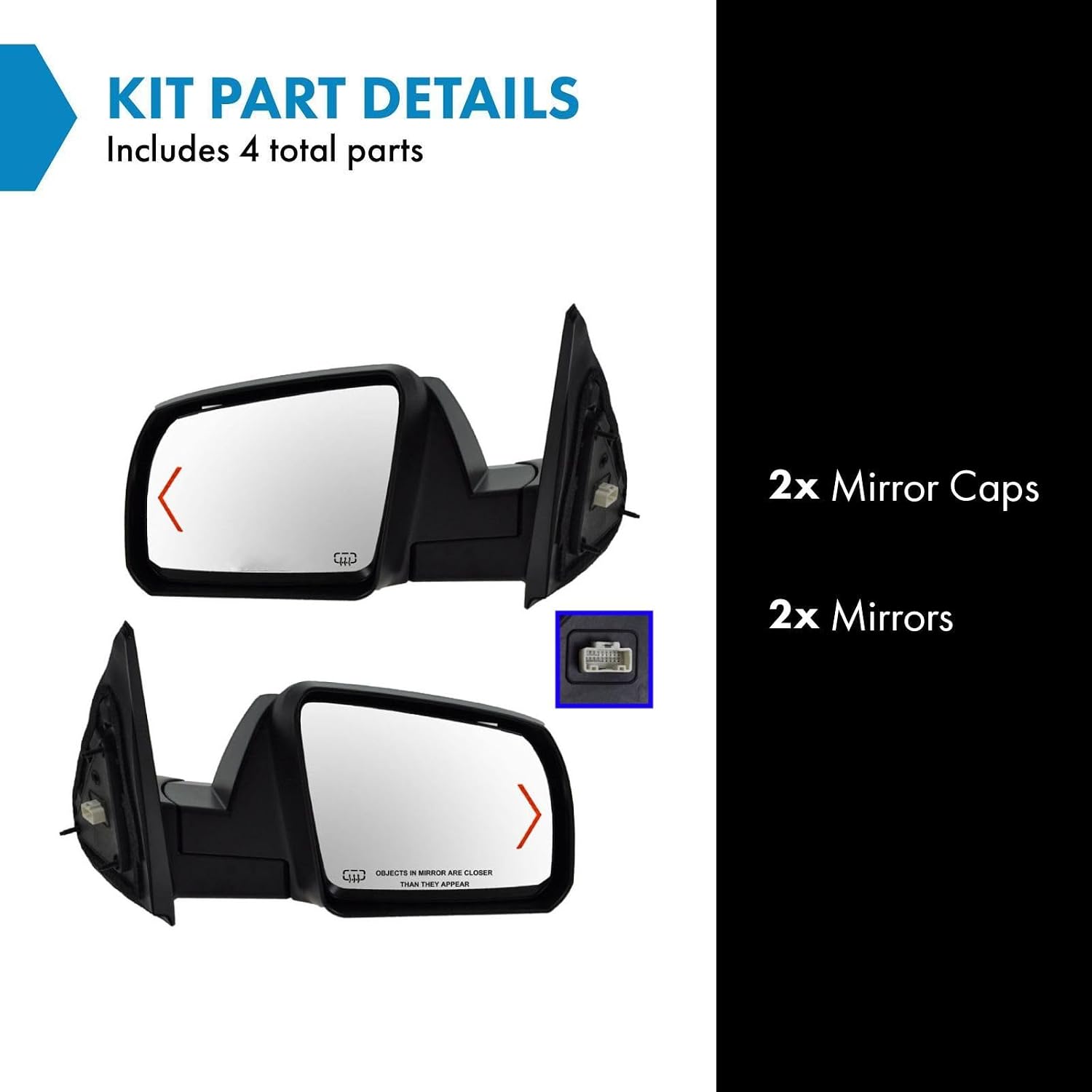 TRQ 4 Piece Driver and Passenger Side Set With Mirror Caps Electric Adjustment Heated No Memory Chrome Compatible with 2007-2013 Toyota Tundra