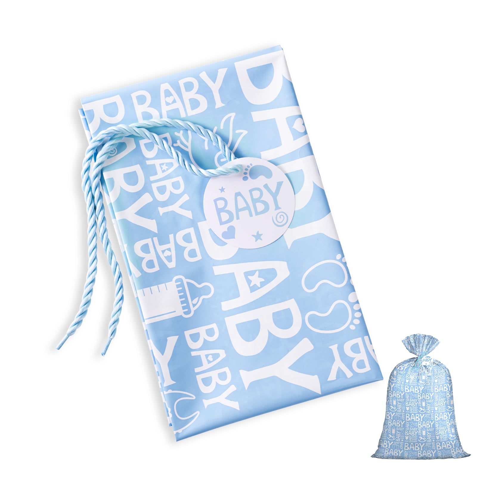 Loveinside Blue Jumbo Large Plastic Gift Bag, Baby Girl Design Plastic Bag with Tag and Tie for Birthday, Baby Shower and Holiday, 56" x 36", 1 Pcs