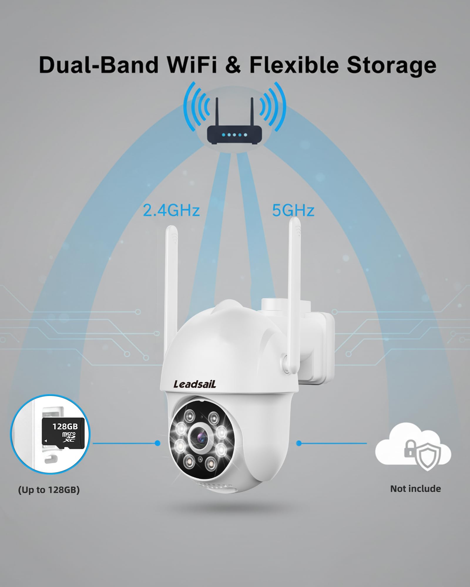 LeadsaiL 2K 3MP Überwachungskamera Aussen PTZ WiFi Kamera für Home Security