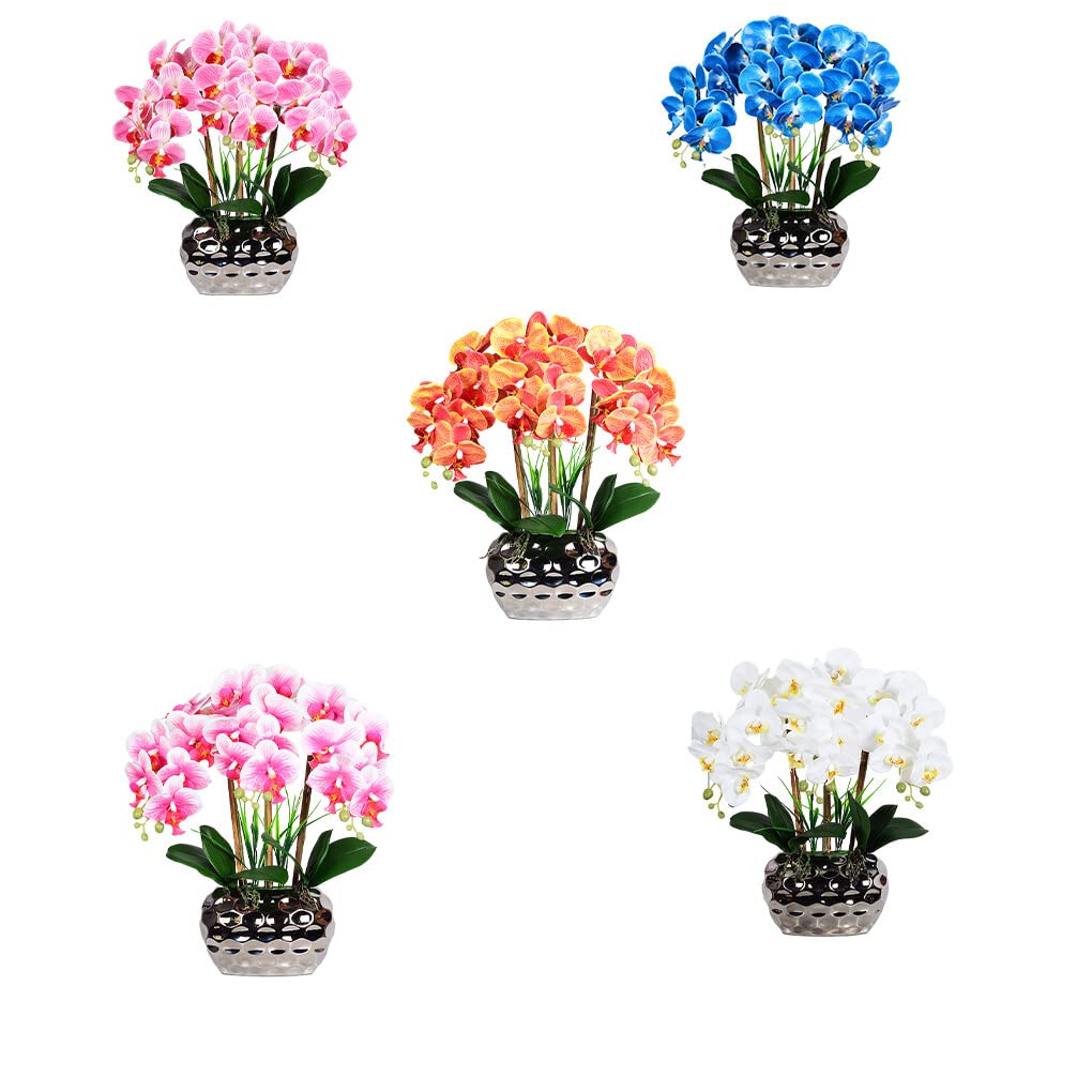 VUIUYOIES Grande orchidea artificiale bonsai con vaso realistico Phalaenopsis piante finte fiori per centrotavola ornamenti per la casa, Bianco giallo chiaro