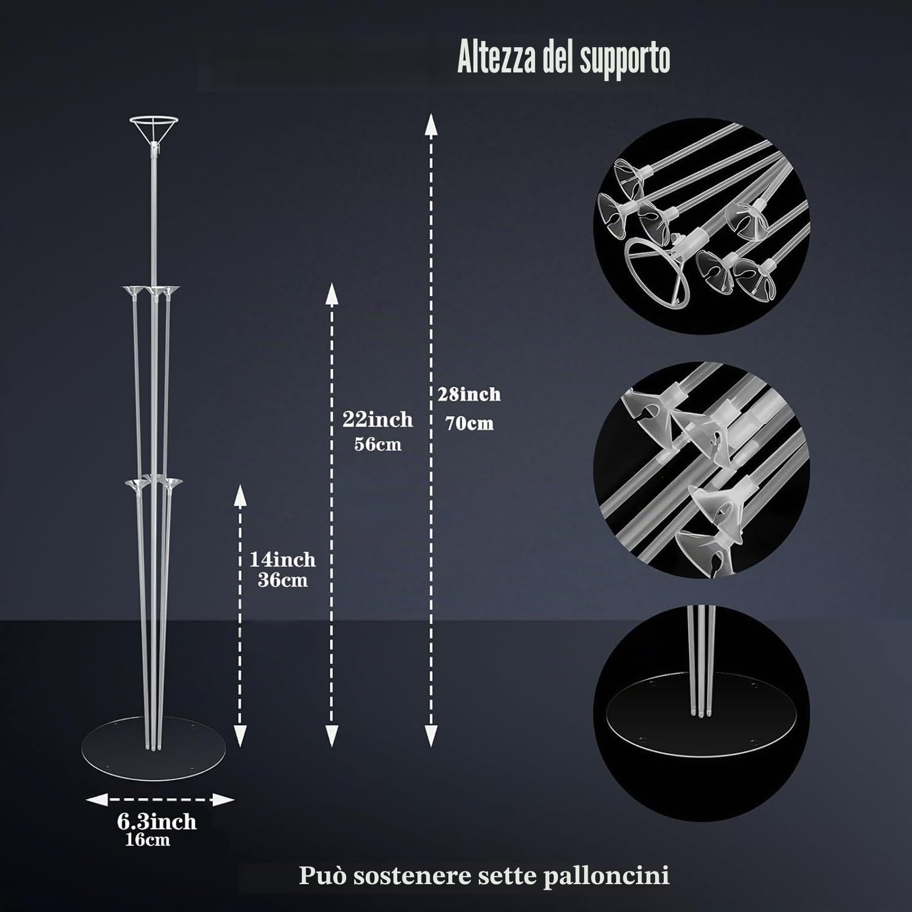Kit di supporti per palloncini da 6 pezzi | 71 cm Supporti riutilizzabili per centrotavola per compleanni, matrimoni e baby shower | Supporto per palloncini trasparente per pavimento o tavolo |