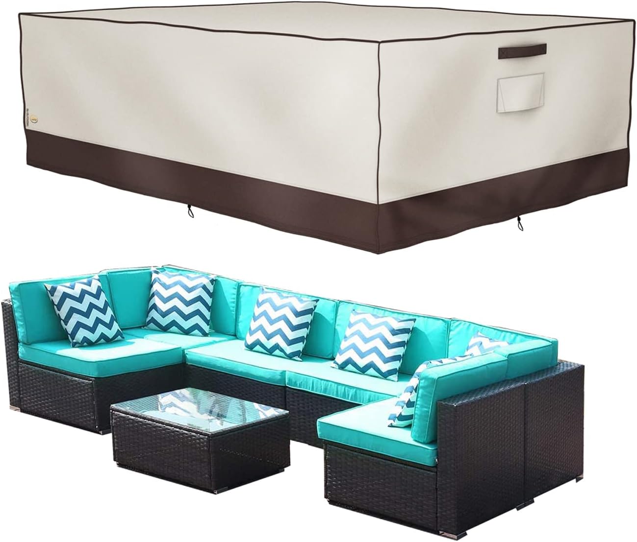 F&J Outdoors Patio Furniture Cover Waterproof 7 Piece Outdoor Sectional Cover 90x60x27.5 inch Eco-Friendly Fabric UV Resistant Cover : Patio, Lawn & Garden