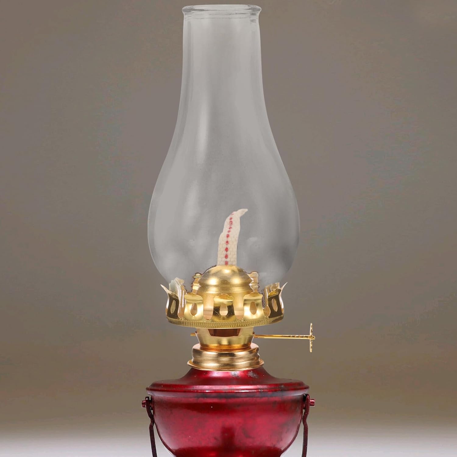 Vintage Kerosene Lamp Burner Iron Wick with Glass Shade, Adjustable