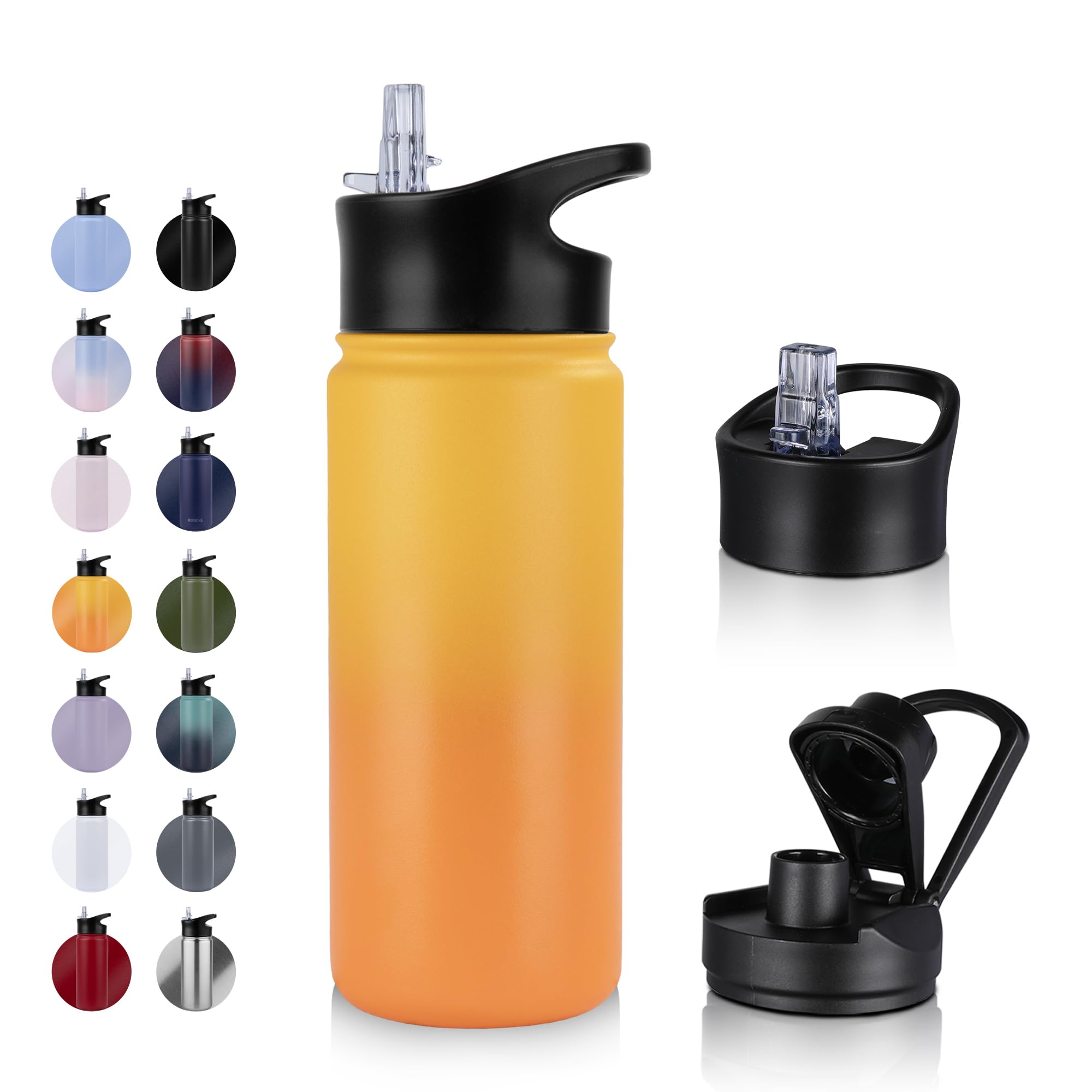 UMBFUN Insulated Water Bottle, 500ml 2 Lids (Straw Lid and Spout Lid)