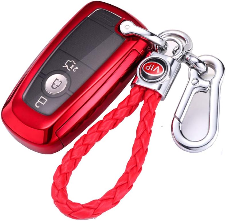 Great luck TPU Car Key Protector Remote Smart Key Cover Fob Case,with Key Chain（red） for Ford Fusion F150 F250 F350 F450 F550 Edge Explorer Escape Mustang Remote 2017 2018 2019 2020 Keyless Entry