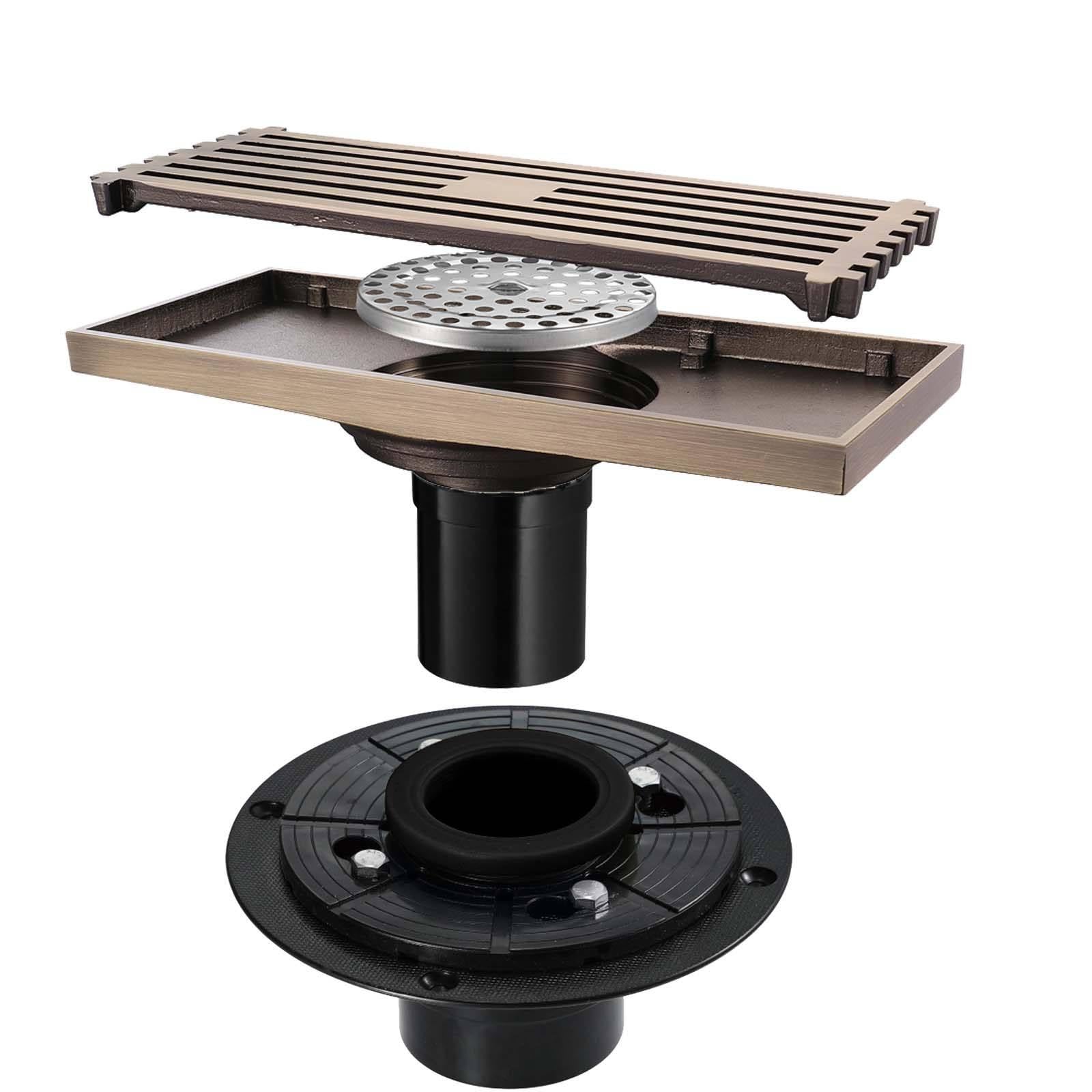 Scarico Doccia a Pavimento Acciaio Inossidabile Piletta Doccia Rettangolo Piletta da Pavimento Rimovibile Scarico a Pavimento Bronzo Scarico del Pavimento 200 * 82mm Adatto per Balcone