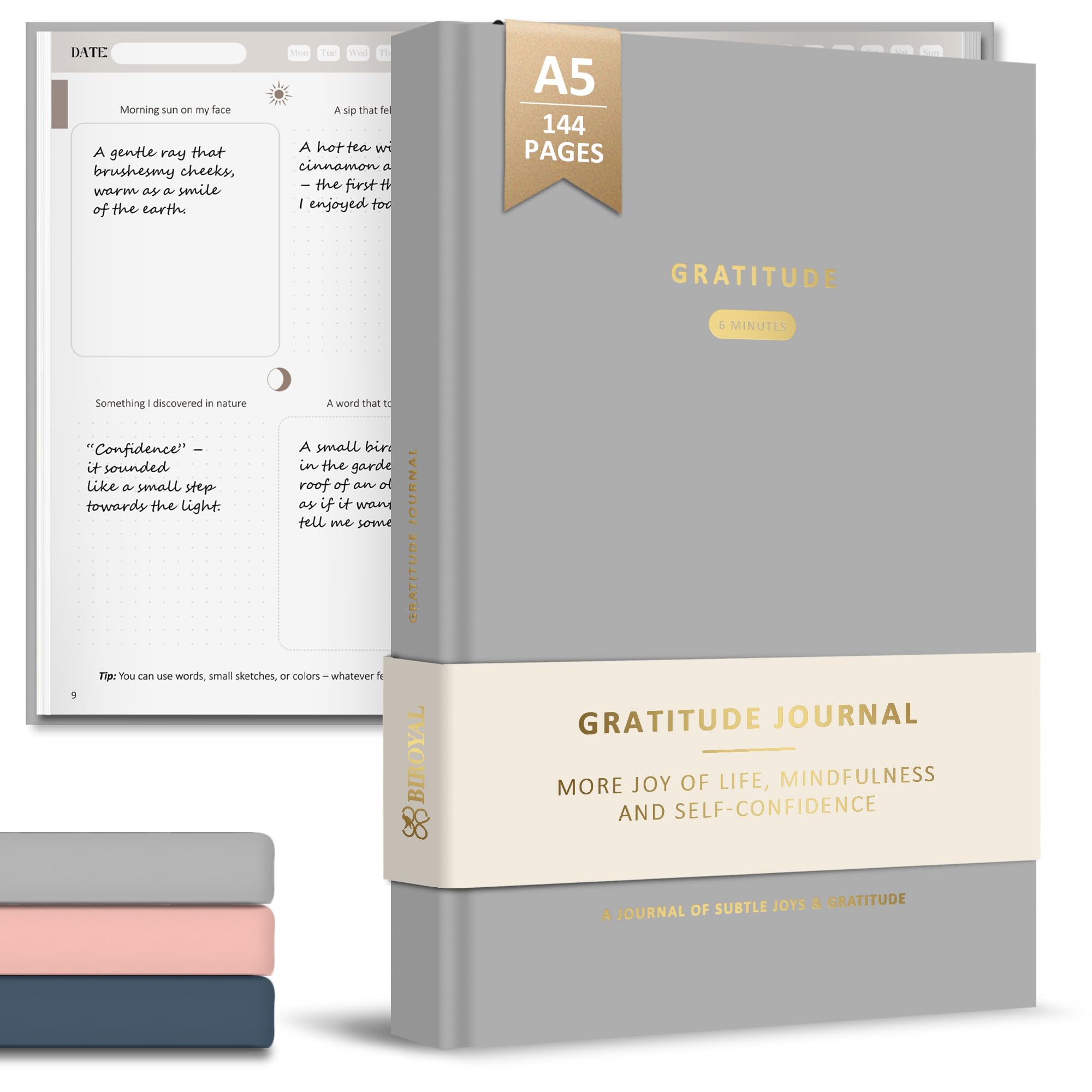 BIROYAL 5 Minute Journal - A5 Mental Health Gratitude Journal for Women & Men - 12 Weeks Undated Self Care Journals for Women - Daily Journals with Prompts for Happiness Mindfulness - Self Care Gift
