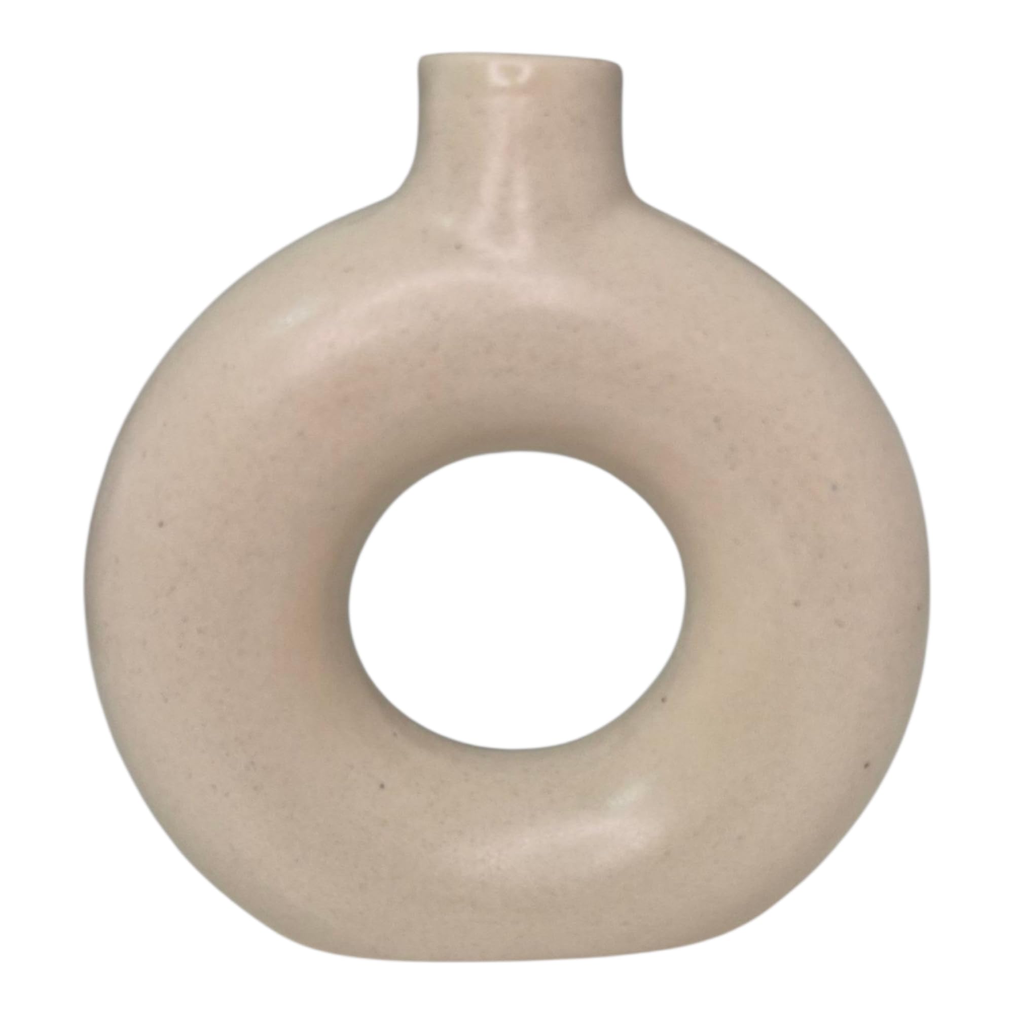 HOUSEOFANTIK Minimalist Ceramic Donut Vase (6 Inch) – Modern Round Hollow Flower Vase for Home Décor, Table Centerpiece, Pampas Grass & Dried Flowers (Matte Beige)-image-14