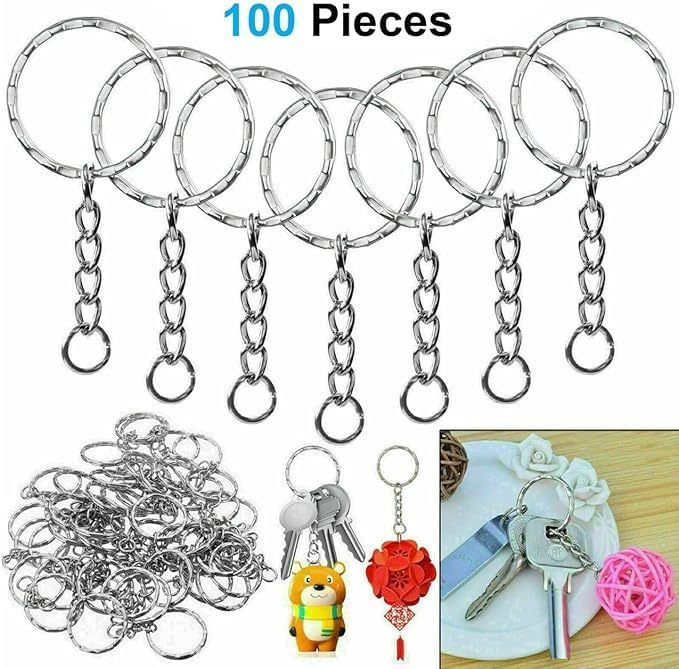 TOOLSTEK 100 Pcs Silver Key Chains Key Ring Blanks Tone Key Split
