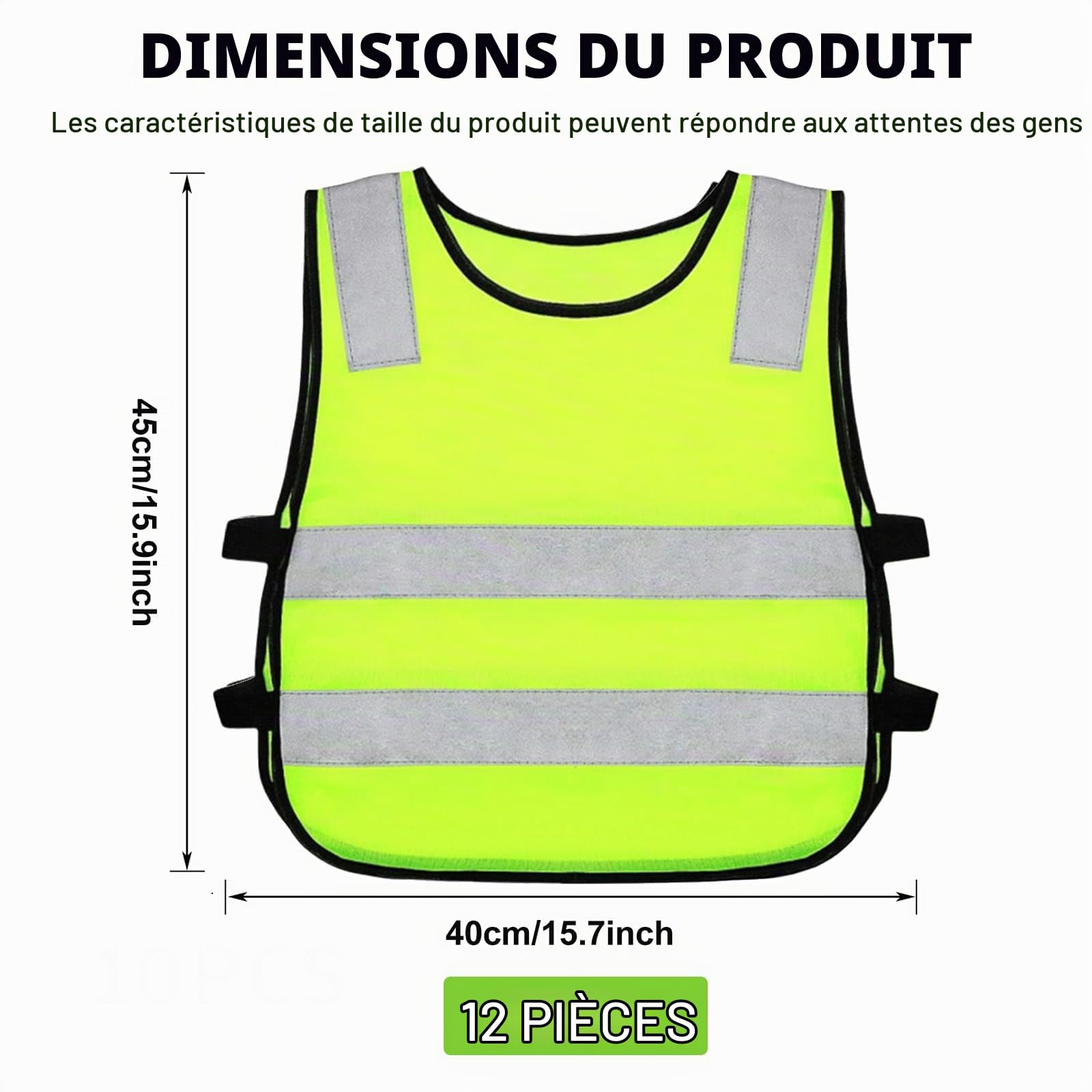 PORFOYO Lot de 12 gilets de sécurité pour voiture - Gilet de sécurité pour enfants - 40 x 45 cm - Gilet réfléchissant pour enfants - Pour le sport, la course, le vélo, l'école, la voiture, les garçons
