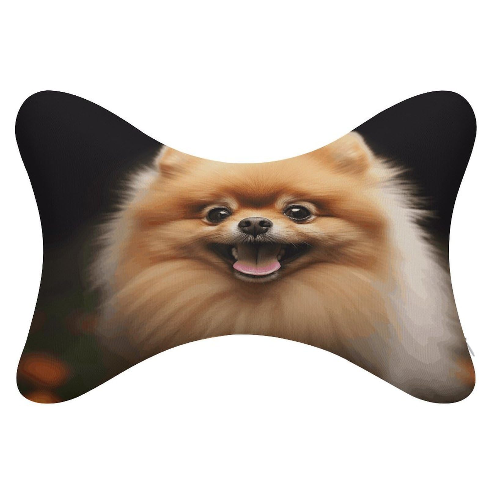 VstaDank Pomeranian Car Neck Pillows 2 Pack Removable Ergonomic Cervical Support Pillow Fashion Cozy Bone Shaped Pillows Soft Car Headrest Pillow for Office Airplane Most Car