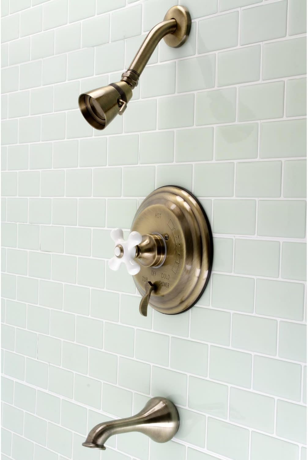 Kingston Brass KB36370PX Restoration Single-Handle Pressure Balanced Tub and Shower Faucet in Brushed Brass