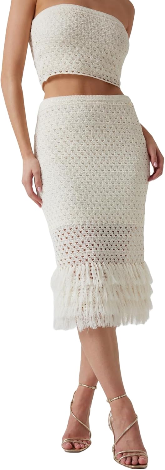 GUESS Women's Eco Luca Fringed Hem Midi Skirt