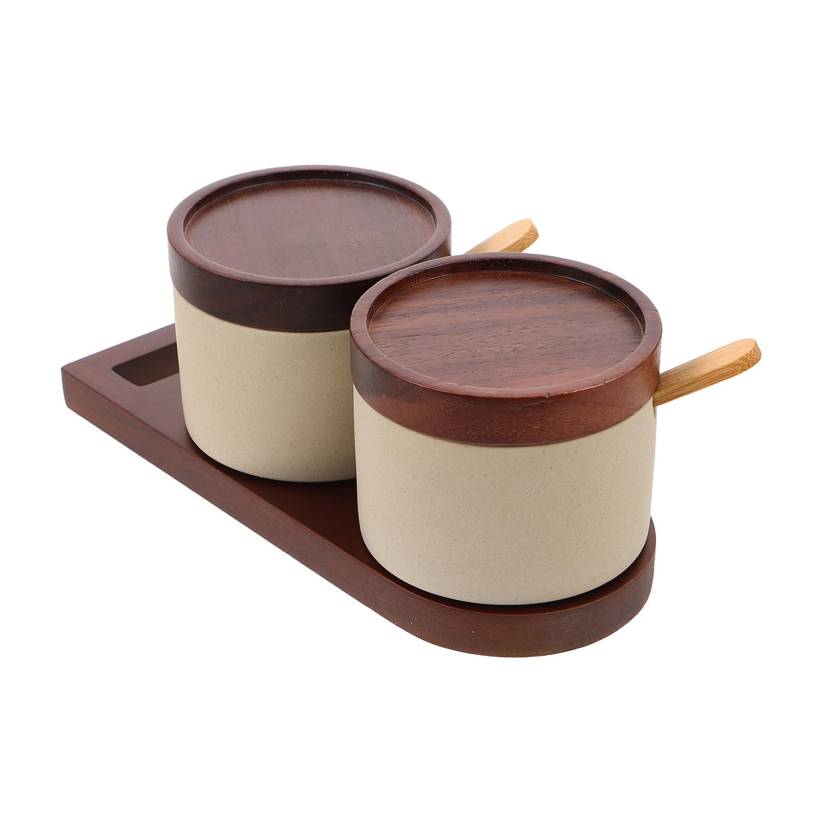 Japanisches Keramik Gewürzset mit Holzdeckel und Löffel Stilvolle Gewürzdosen für Asiatische Gewürze Praktisches Küchenzubehör für Schnelles Kochen zu Hause