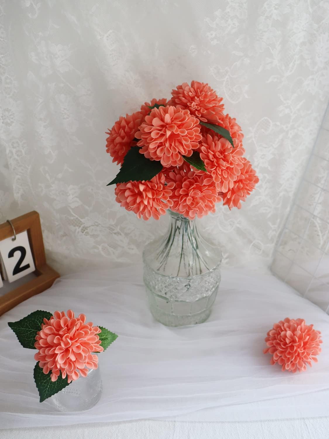 D-Seven Artificial Flowers Coral Dahlia Daisy Flowers 25 pcs Fake Roses w/Stem for DIY Wedding Bouquets Floral Centerpieces Arrangements Baby Shower Cake Flower Decor - Image 2