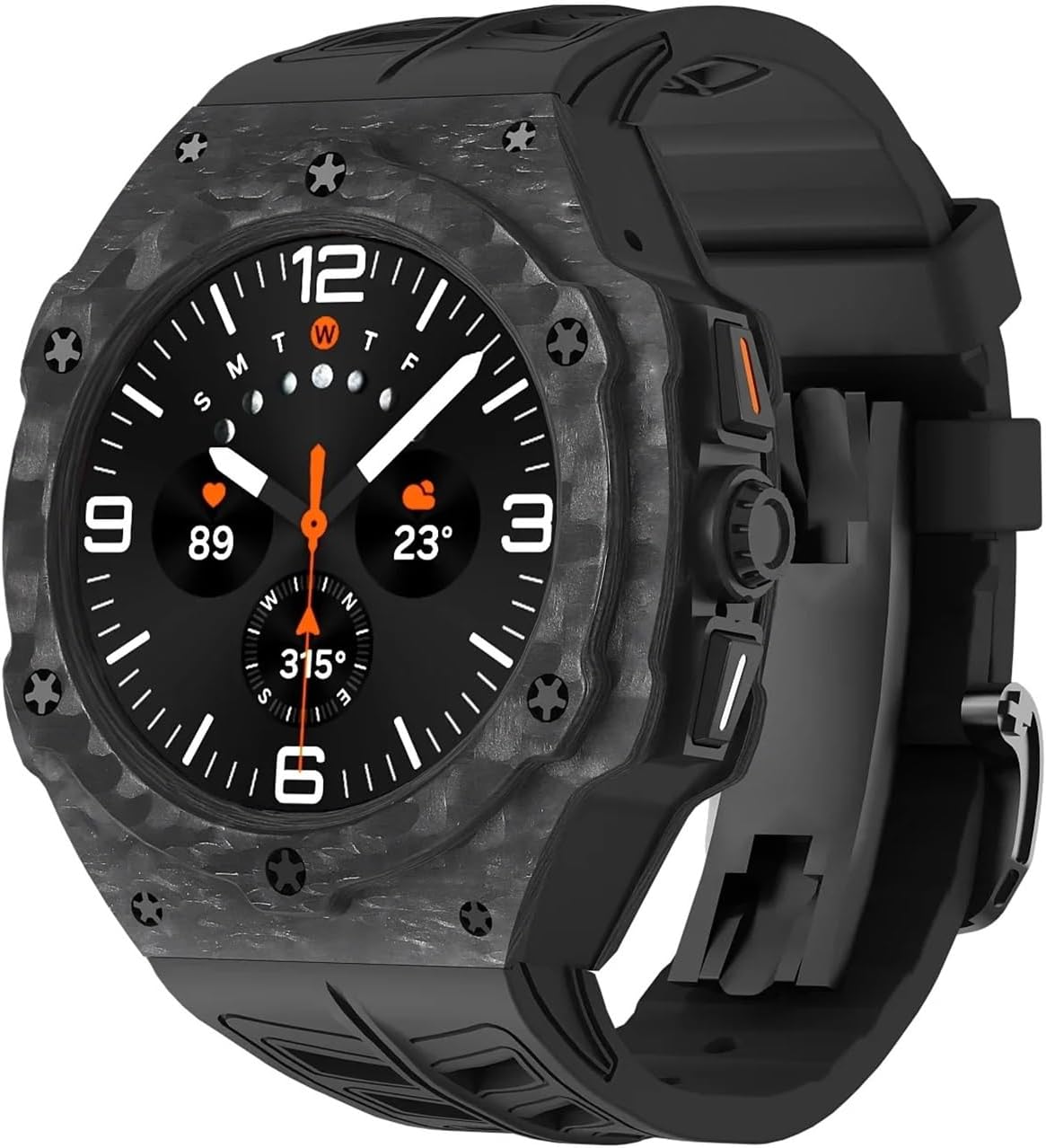 Luxury Modification Kit for Samsung Galaxy Watch 7 Ultra 47mm Carbon Case Rubber Strap for Galaxy Watch Ultra Carbon Fiber Cover Watchbands