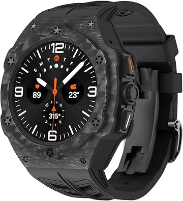 Luxury Modification Kit for Samsung Galaxy Watch 7 Ultra 47mm Carbon Case Rubber Strap for Galaxy Watch Ultra Carbon Fiber Cover Watchbands