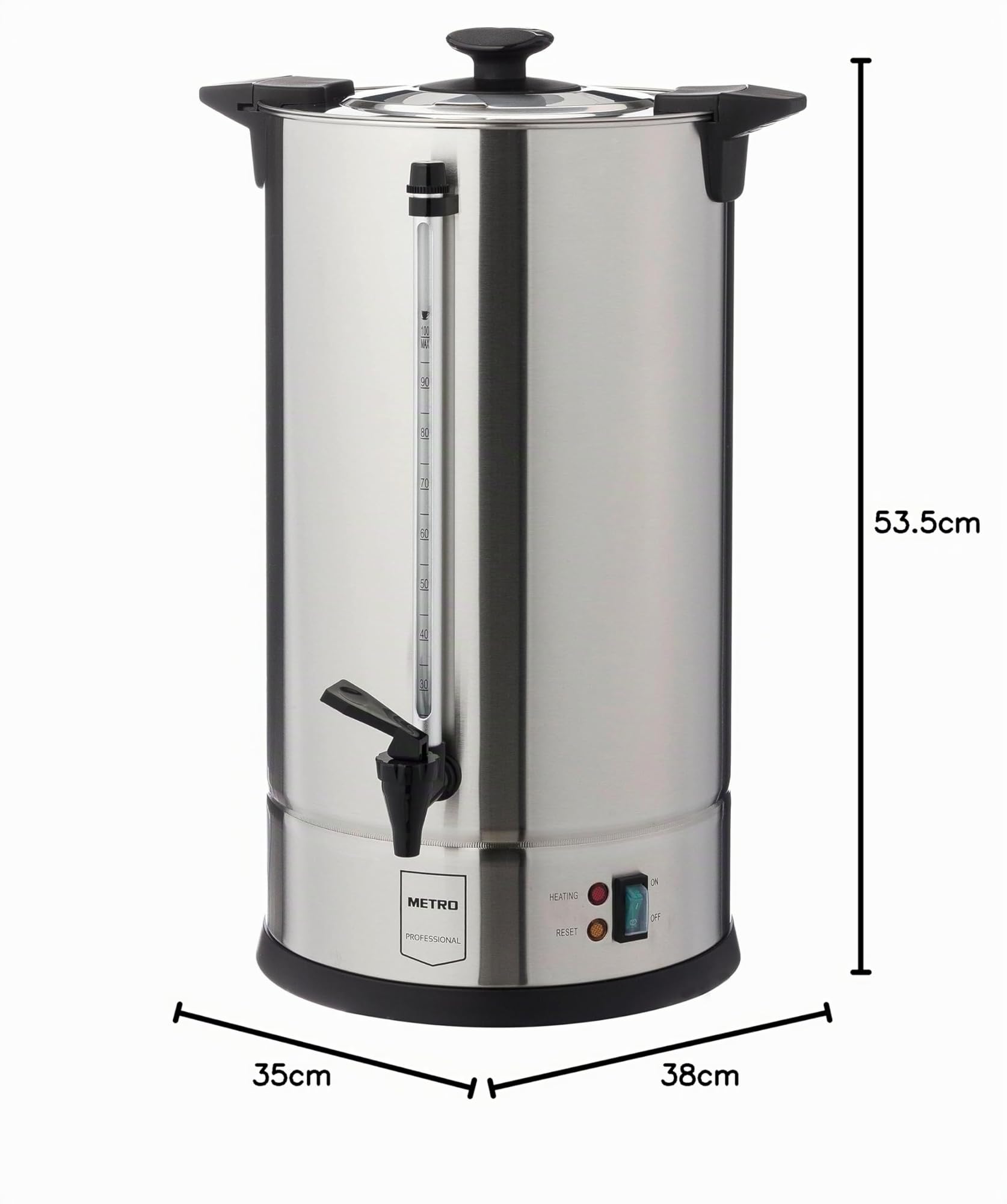 METRO Professional Cafetera/Urna de café GCM4015, Caldera Catering Comercial, acero Inoxidable, 15 L, 100 tazas, 1650 W, indicador nivel de agua, función conservación del calor, plata