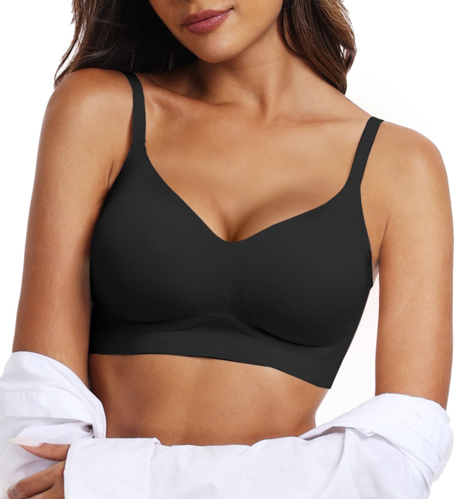 Womens Wireless Bras Comfortable Push Up Bra No Underwire Bra Full Support Lift Bralette Everyday Seamless Tshirt Bras X-Large Black