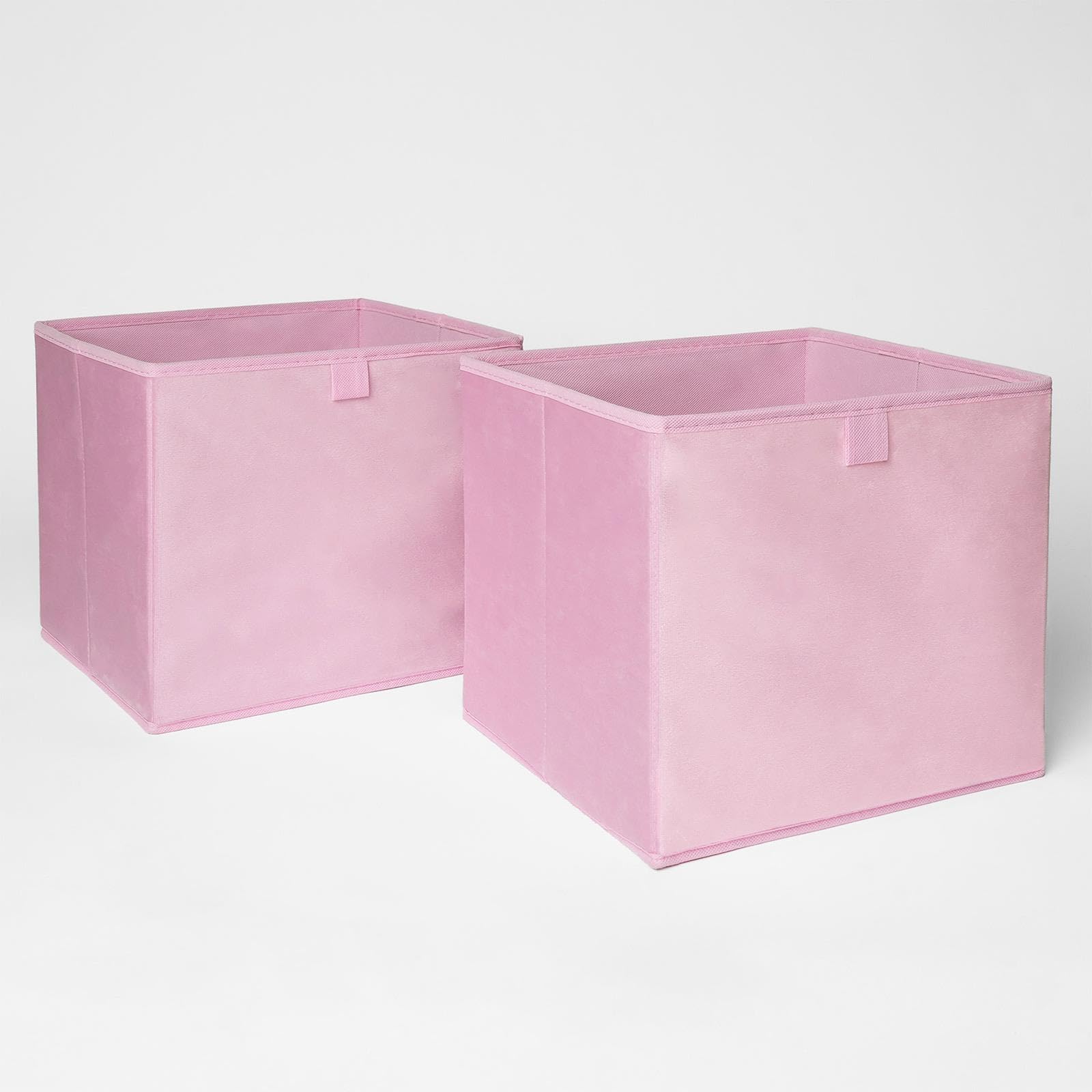 Ohs Light Pink Pack Of 2 Matte Velvet Storage Baskets, Space Saving Blush Pink Cube Storages Home Organiser Toys Clothing Bathroom Pop Up Collapsible Foldable Storage Boxes