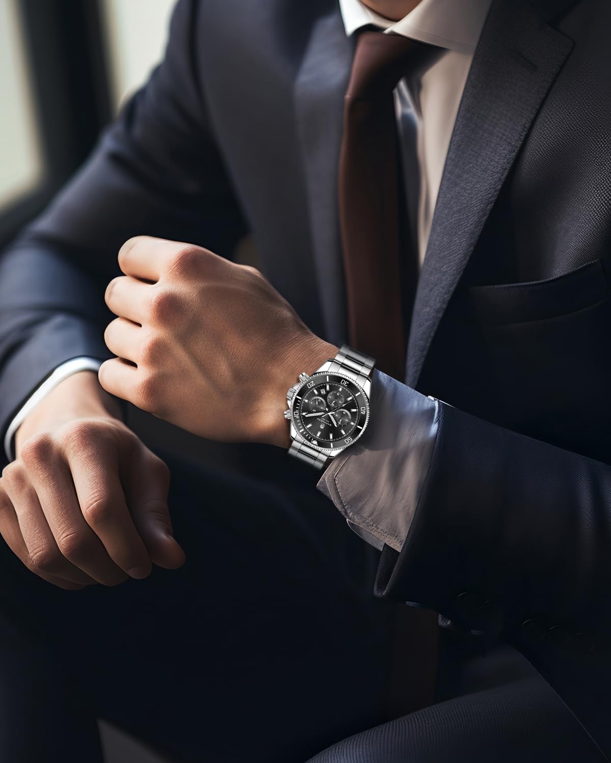 SAPPHERO Uhren Herren Chronograph Analog Quarz 50M Wasserdicht Armbanduhr Herren Mode Lässig Business Herrenuhren mit Kalender Edelstahlarmband Uhr Geschenk für Männer