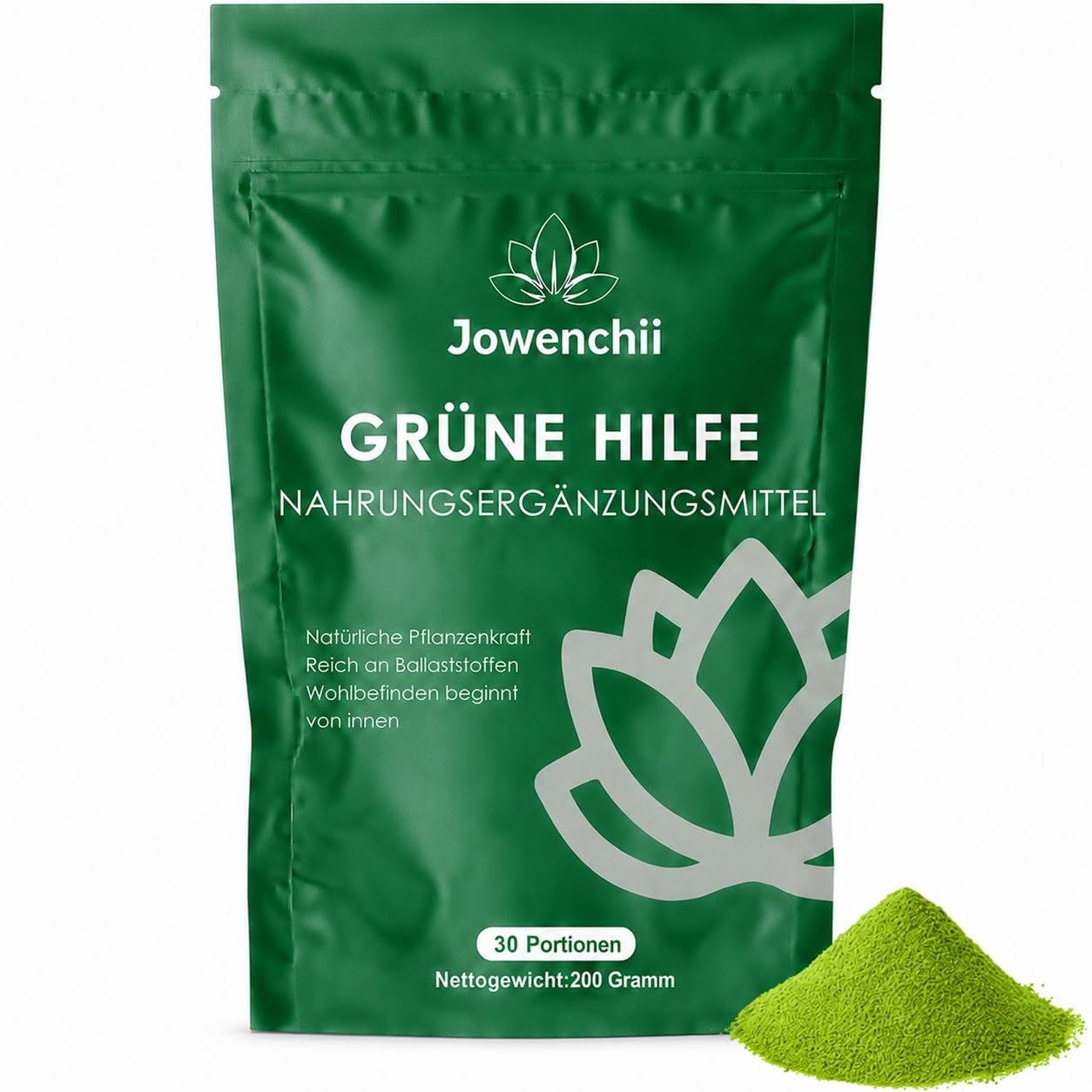 Grüne Entgiftungspulver, Grünes Superfood-Pulver Helfer – pflanzliche Mischung mit Matcha, Gerstengras, Spirulina & Wildheidelbeere | Veganer Verdauungs- & Energie-Booster