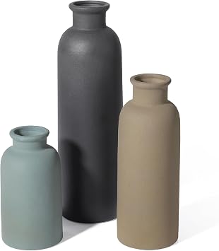 Small Ceramic Vase Set of 3, Boho Modern Flower Vase Room Decor, Farmhouse Decor, Vases for Your Kitchen, Bathroom, Bedroom, Living Room, Office&Shelf Centerpiece Table Decorations Multicolor