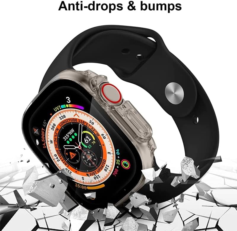 Glass+case for Apple Watch Cover Ultra 49mm smartwatch PC Screen Protector Bumper Tempered Accessories iwatch Series Ultra 49mm (Color : Yellow, Size : Ultra 49mm) image 3