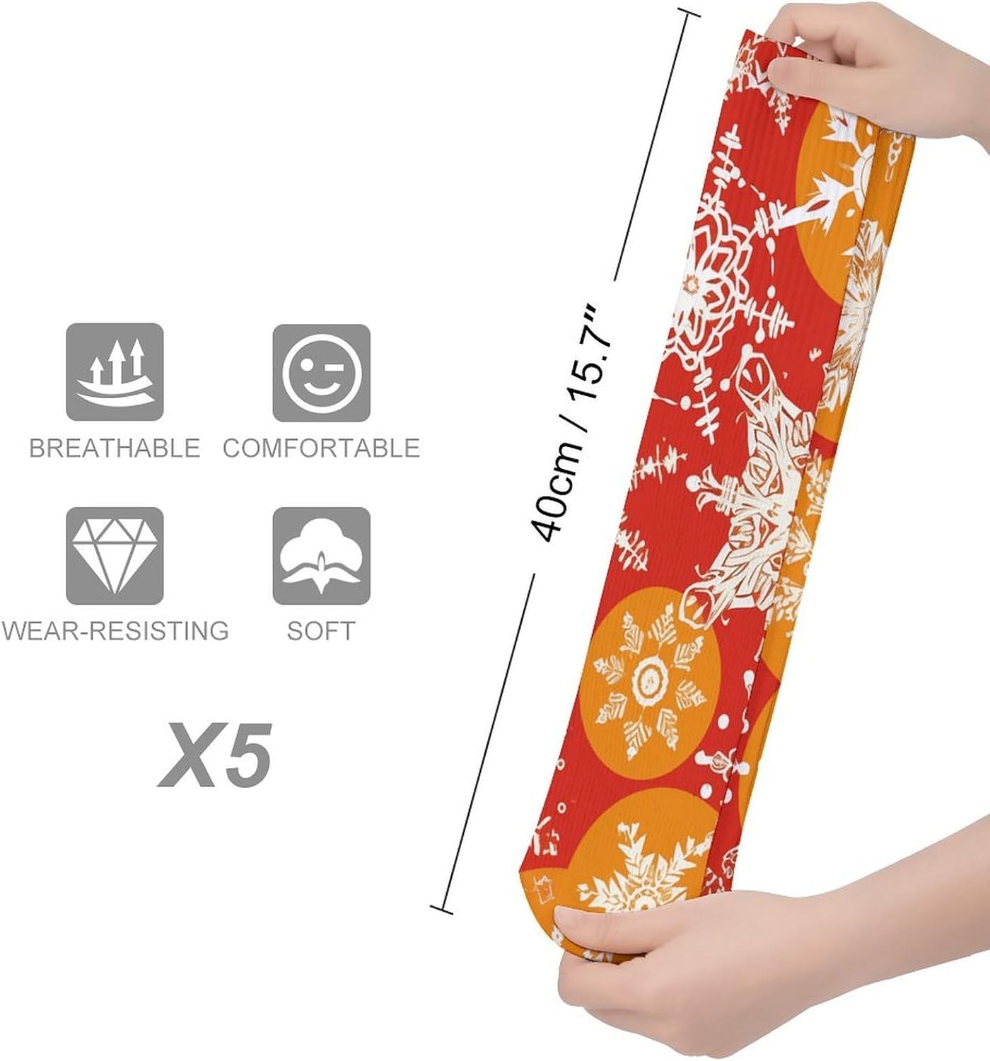 5-Pack Knee High Socks, 15.7 Inch Breathable Casual Socks Snowflakes of Different Shapes Stockings for Men Women