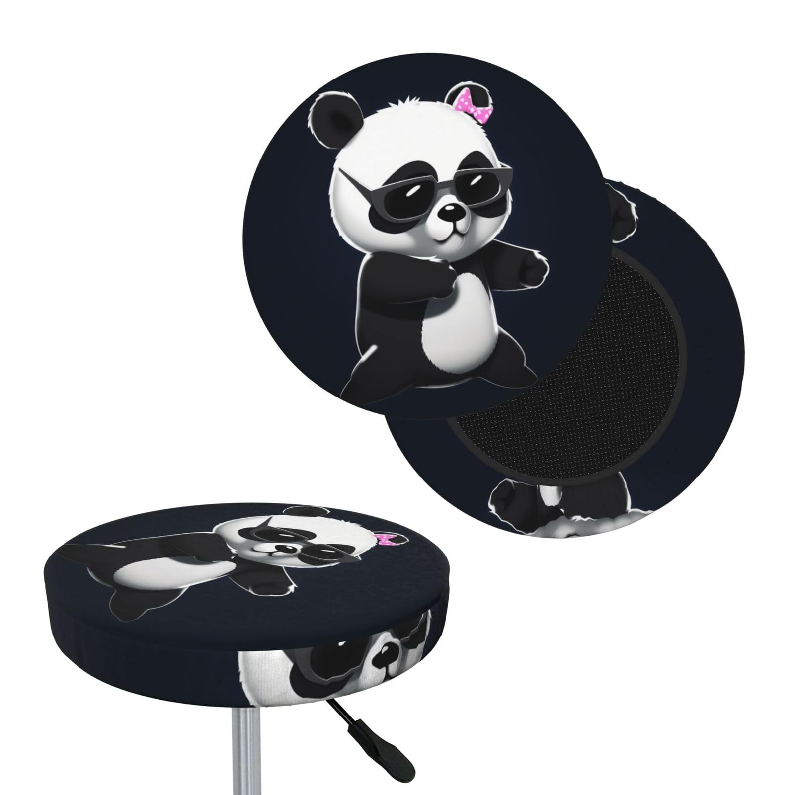 FodPand Cool Panda Bar Stool Cover Round Elastic Stool Cushion Covers Washable Bar Stool Chair Slipcover Stretch Stool Seat Covers for 12-14 Inch Chair