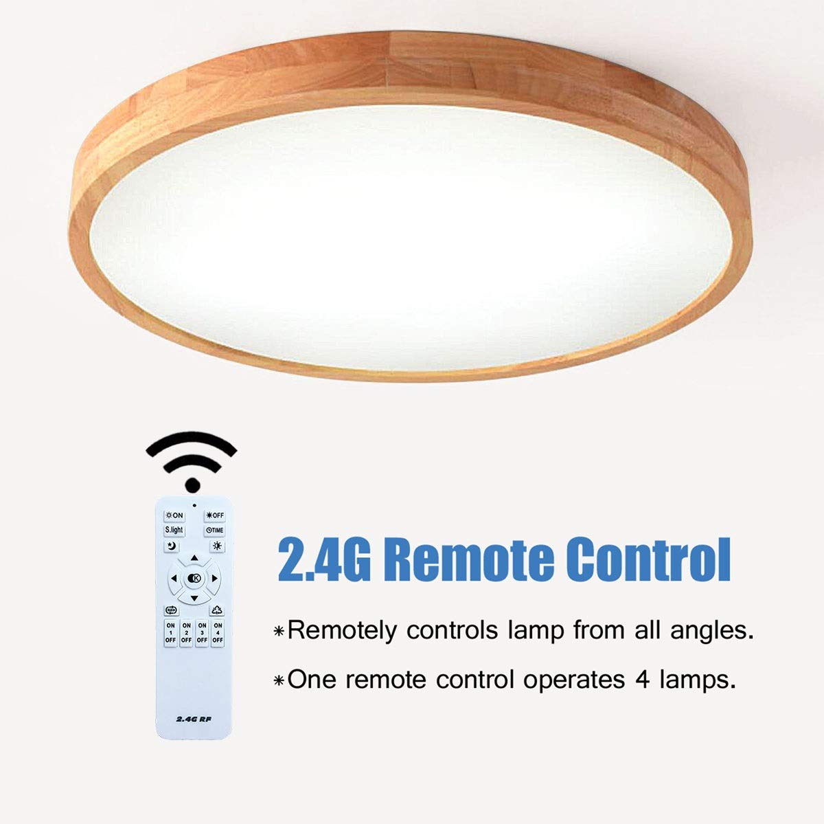 Plafón LED De Madera Redondo Plafón Empotrado Φ40CM 25W 2000LM Regulable Con mando a distancia 3000K-6000K, Plafón LED para Baño, Utilizado En Dormitorios, Cocinas, Salas De Estar, Pasillos
