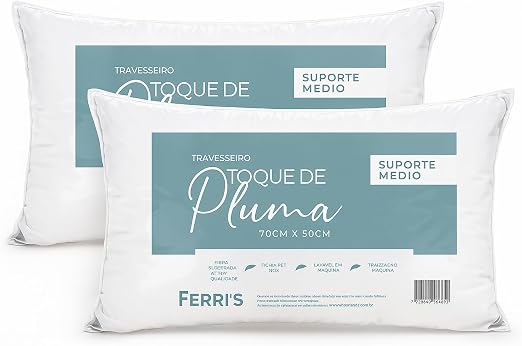 Kit 2 Travesseiros Toque de Pluma 50x70cm Percal 180 Fios Branco