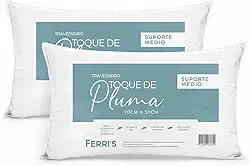 Kit 2 Travesseiros Toque de Pluma 50x70cm, Percal 180 Fios, Antialérgico, Antiácaro, Lavável, Ultra Macios e Confortáveis, Ideais para Sono Reparador e Decoração Elegante - Cor Branco