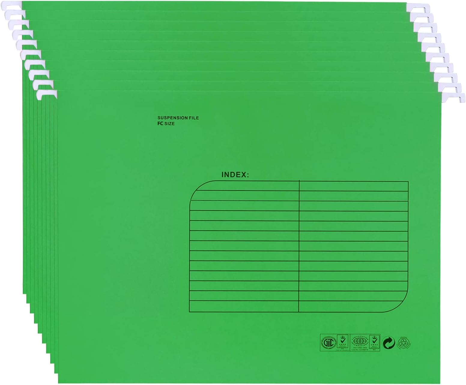 Foolscap Hanging File Folder Green (Pack of 25) Suspension Files with Tabs and Card Inserts Filing Cabinet Filing Storage Folders for Office School Work