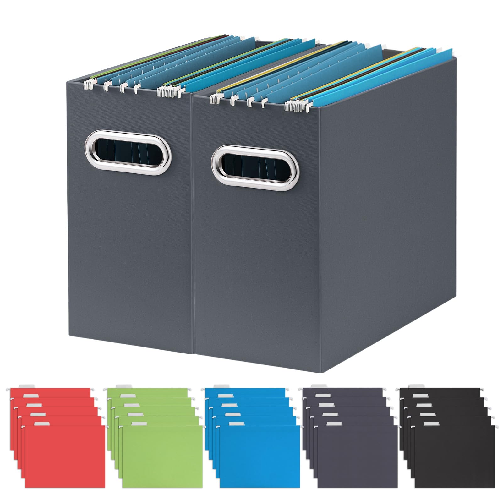Oterri2 Pack Dark Grey File Organizer, Small Storage Box and 25 Pack Hanging File Folders