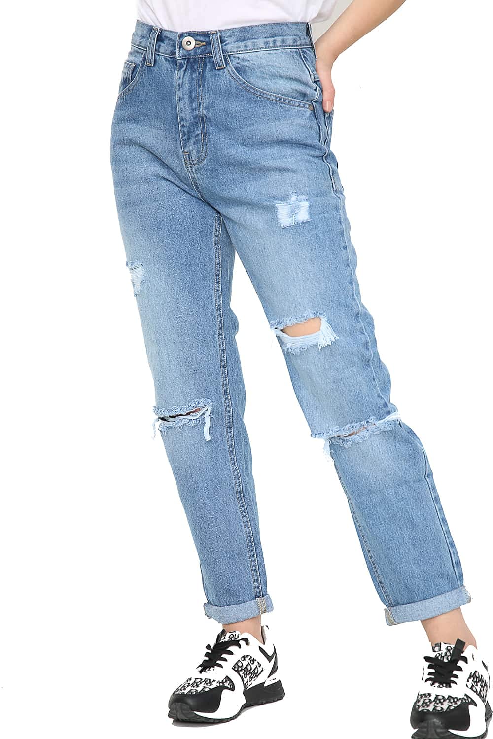 Fashiongyalpetite High Rise Mom Rolled Up High Waist Ripped Denim
