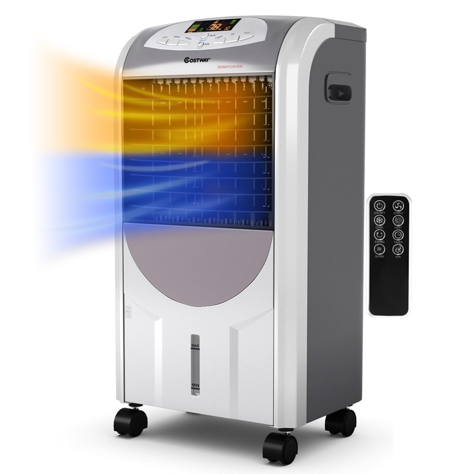 COSTWAY 2000W Luftkühler tragbar, Verdunstungskühler mobil Klimaanlage | Klimagerät ohne Abluftschlauch, Heizlüfter Luftbefeuchter Luftreiniger 8H Timer / 7L Wassertank / 70°Winkel / Fernbedienuung