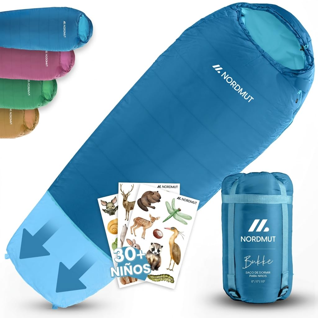 NORDMUT® Kids Sleeping Bag – Grow-with-me Design for Reliable Cold Protection – Children’s Sleeping Bag Made of Non-Toxic Materials – 3-Season Kids (200 GSM) for Outdoor Adventures (Navy blue)