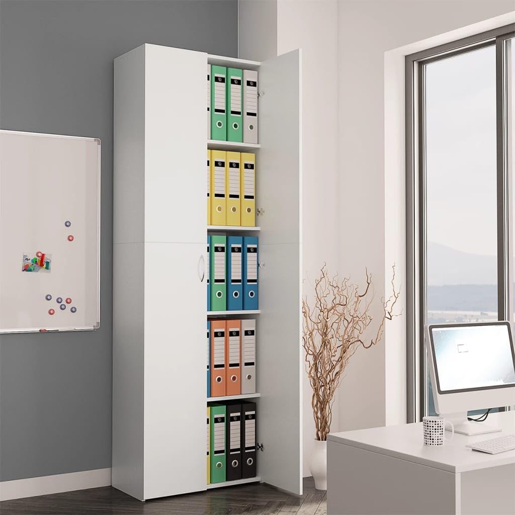 Willood TV-Schrank Büroschrank Aktenschrank Mehrzweckschrank Schrank Aufbewahrungsschrank Beistellschrank Holzschrank Büro Weiß 60x32x190 cm Holzwerkstoff