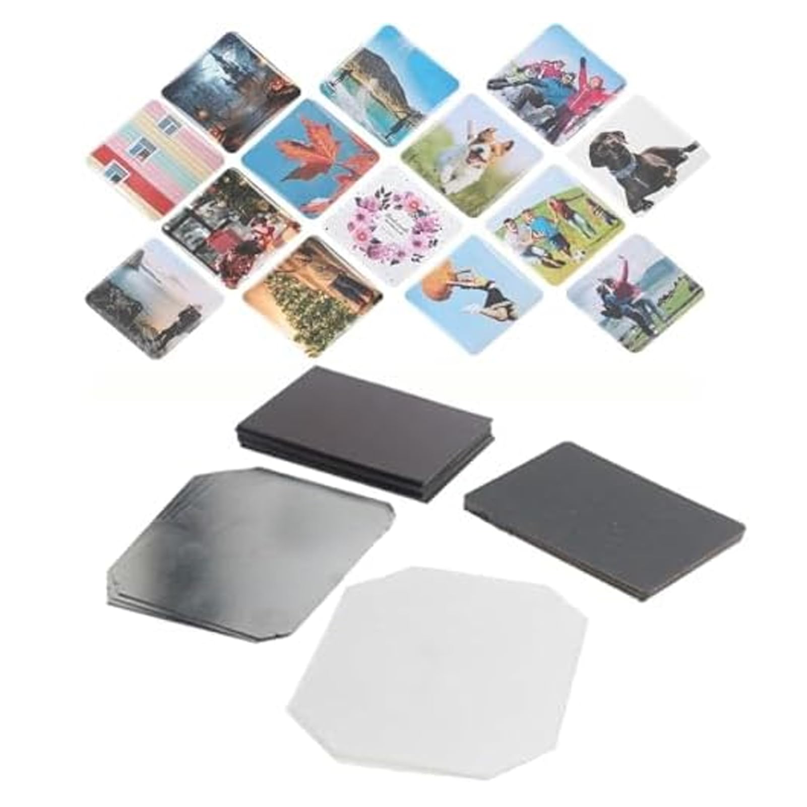 100 Piezas Imanes Nevera DIY,Imanes Decorativos, Imanes en Blanco para personalizar,Kit imanes magnéticos para decorar(50 * 50/80 * 53/90 * 65mm,máquina No incluida)