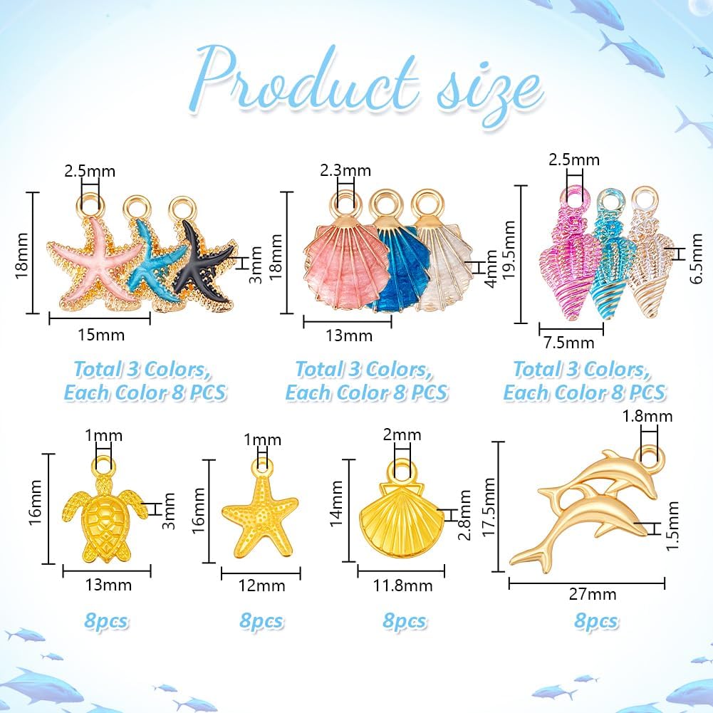 PH PandaHall 104Pcs 13 Styles Ocean Starfish Seashell Conch Charms, Colorful Enamel Ocean Beach Charms for DIY Jewelry Making Necklace Bracelet Earring Summer Wedding Party Favor Gifts