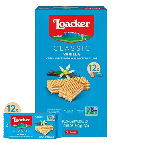 Loacker Obleas clásicas de vainilla  Galletas de oblea de vainilla crujientes premium con relleno de crema  Paquete múltiple de 12 paquetes de