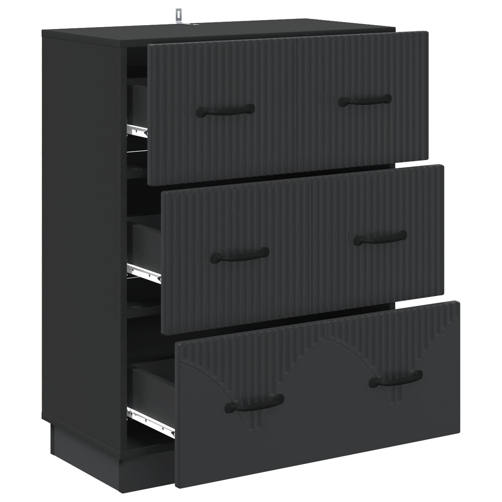 Mobile con 3 Cassetti Nero 66x34,5x87 cm Legno Ingegnerizzato | Cassettiera autoportante salvaspazio per soggiorno e studio, ideale per organizzare documenti e accessori quotidiani.